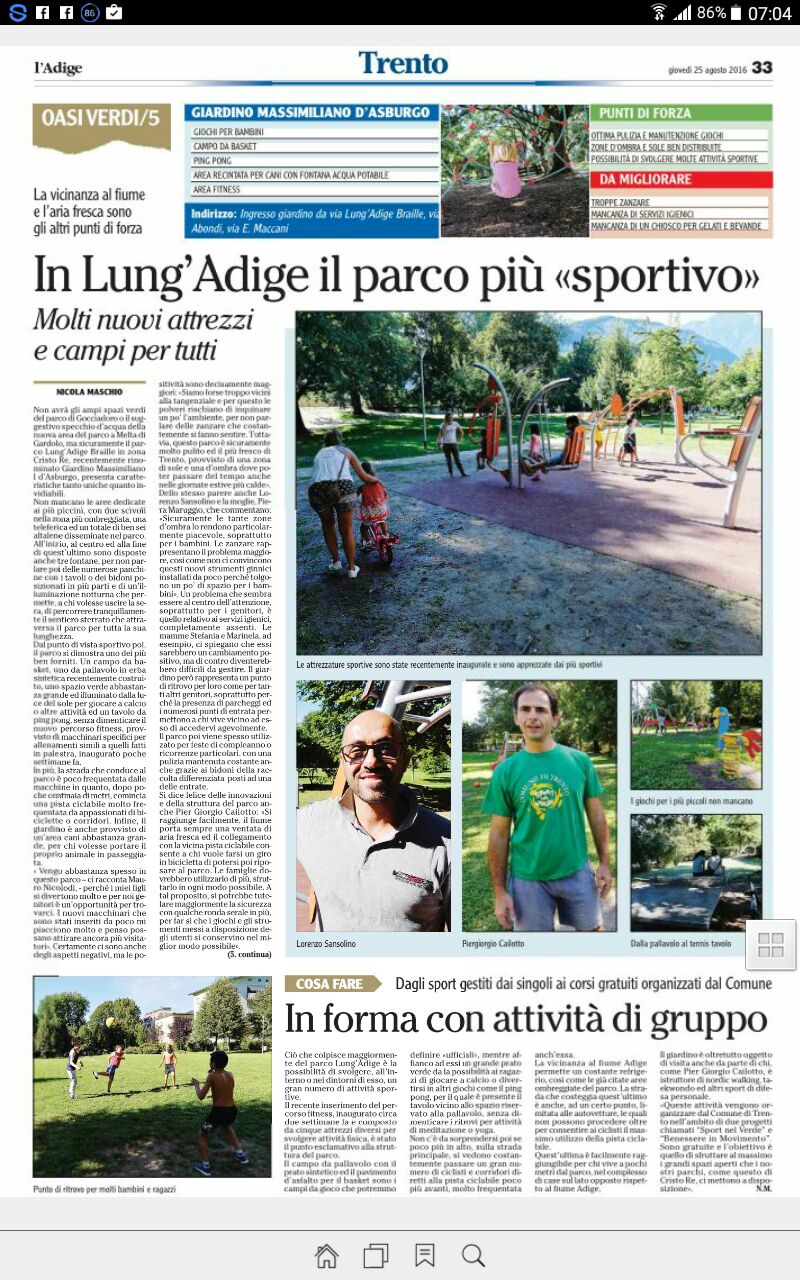 L'ADIGE 25 agosto 2016 - SPORT NEL VERDE